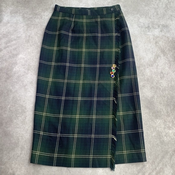 Talbots Dresses & Skirts - Talbots Wool Blend Long Wrap Maxi Skirt Green Tartan Plaid Italian Size 12